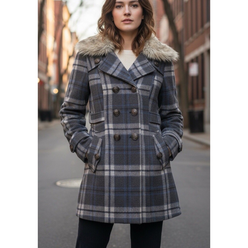 Beautiful Worthington Pea Coat XS Plaid Blend Jacket Outdoor Old Money Keep Warm